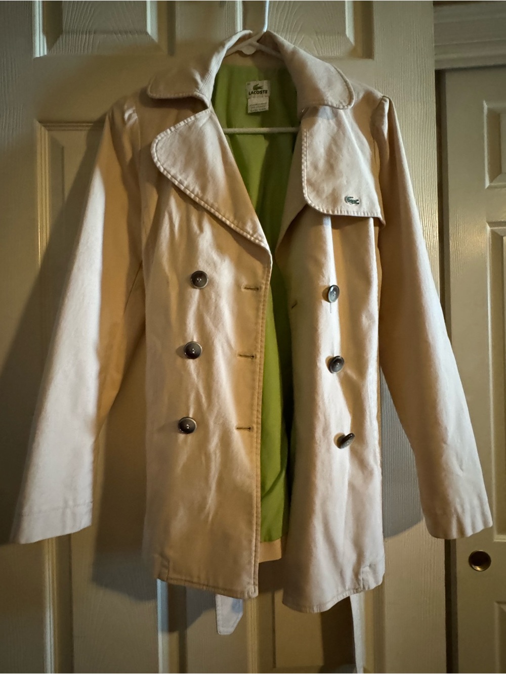 Lacoste Women's Cream Double-Breasted Trench Coat